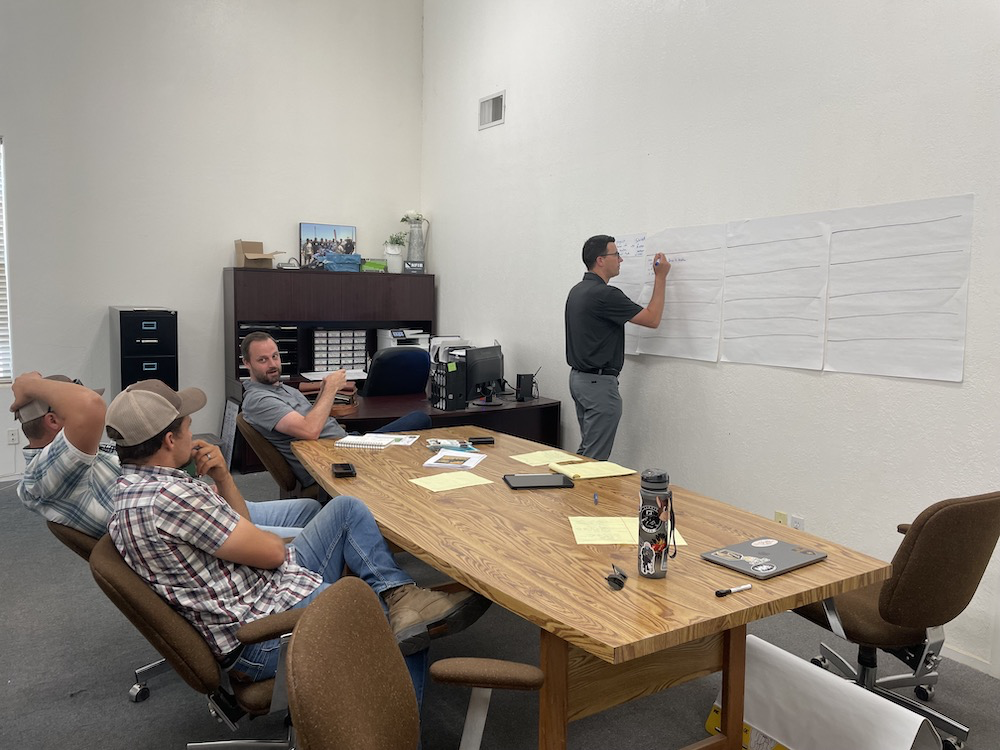 Ryan leading a client design sprint in a cattle yard in California.